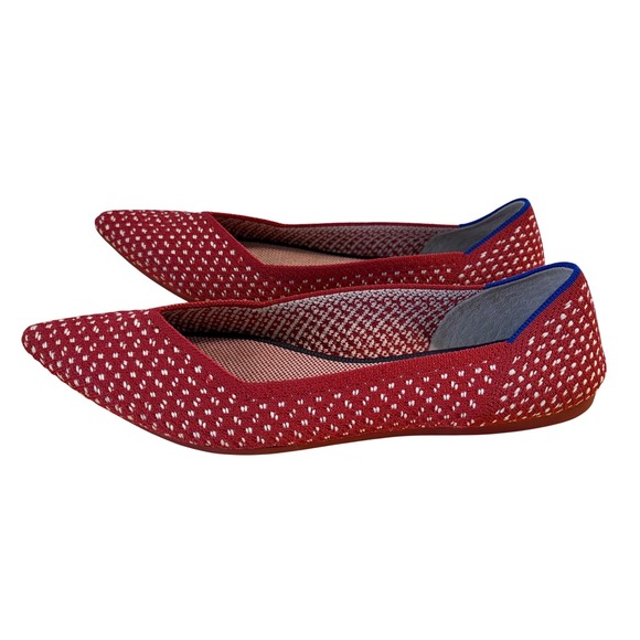Rothys The Point Red White Knit Pointed Toe Ballet Flats Womens 10.5 Sustainable - Picture 4 of 7